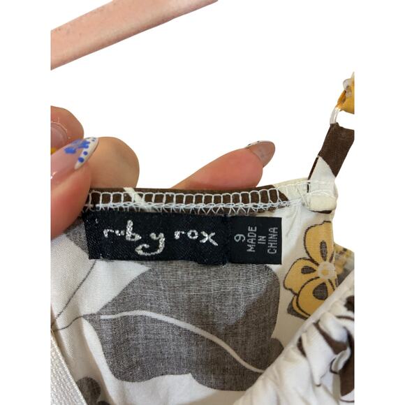 Y2K Ruby Rox Yellow Brown Babydoll Floral Flower Cami Dress Juniors 9 / Small - Picture 3 of 7